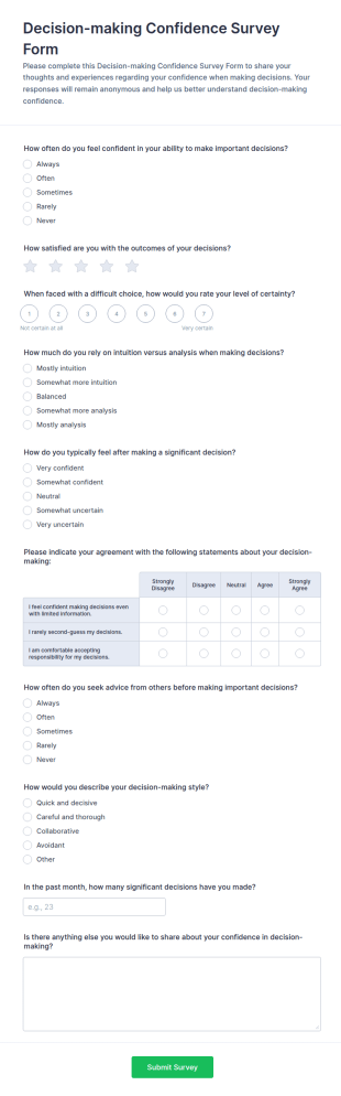 Decision Making Confidence Survey Form Template