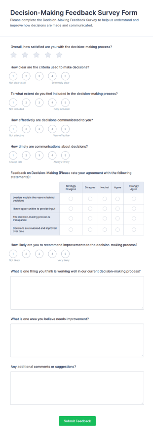 Decision Making Feedback Survey Form Template