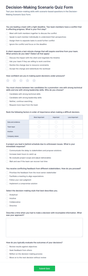 Decision Making Scenario Quiz Form Template