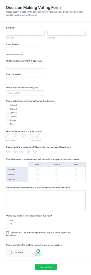 Decision Making Voting Form Template