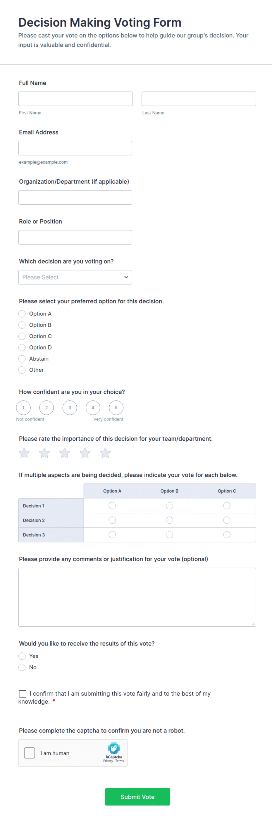 Voting Form Excel Decision Making Voting Form Template | Jotform