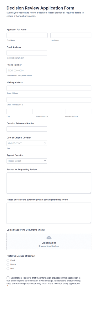 Decision Review Application Form Template