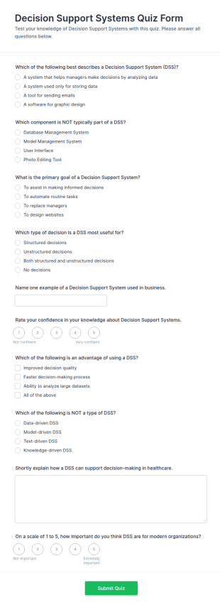Decision Support Systems Quiz Form Template