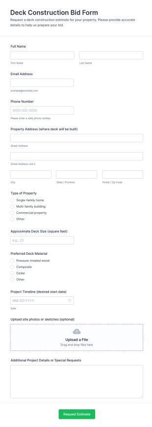 Deck Construction Bid Form Template