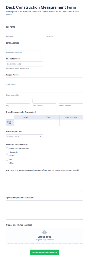 Deck Construction Measurement Form Template