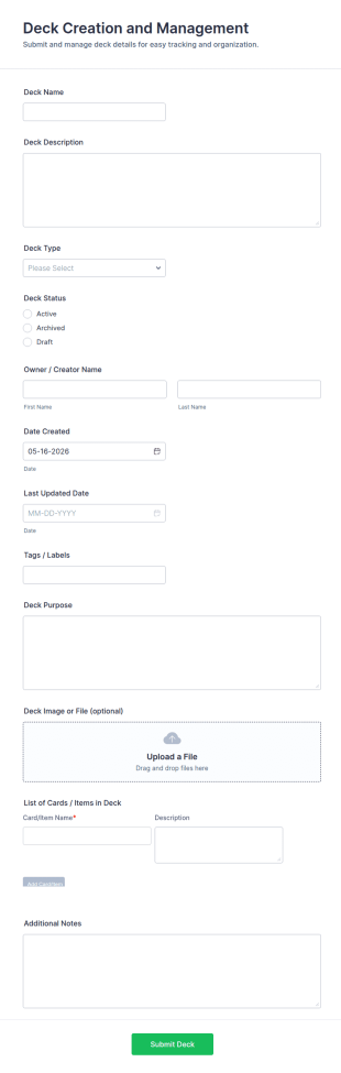 Deck Creation And Management Form Template