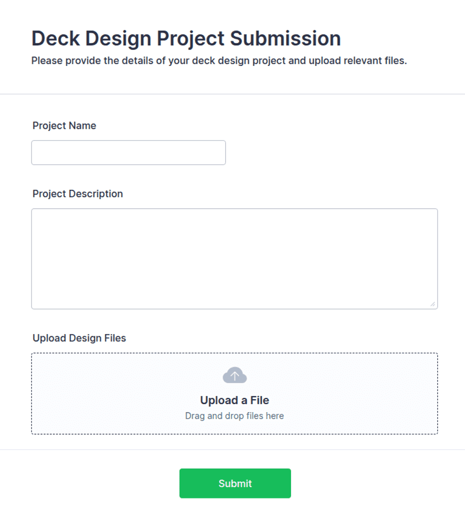 Simple Project Submission Form.pdf Deck Design Project Submission Form Template | Jotform