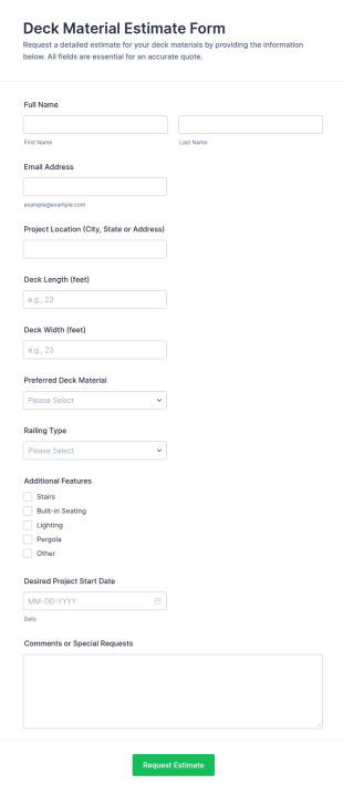 Deck Material Estimate Form Template