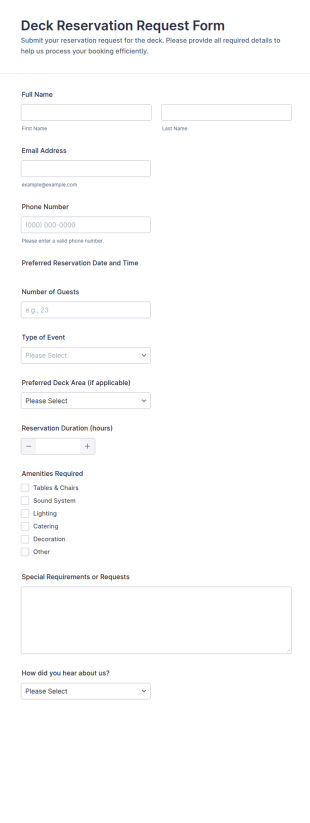 Deck Reservation Request Form Template