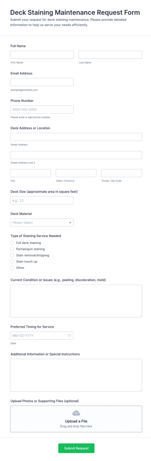 Deck Staining Maintenance Request Form Template