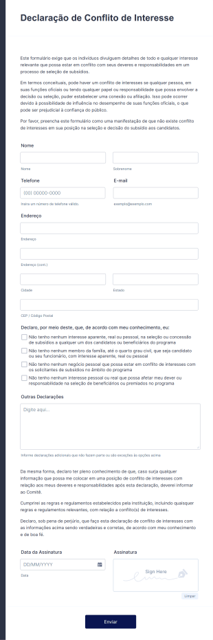 Declaração De Conflito De Interesse Form Template
