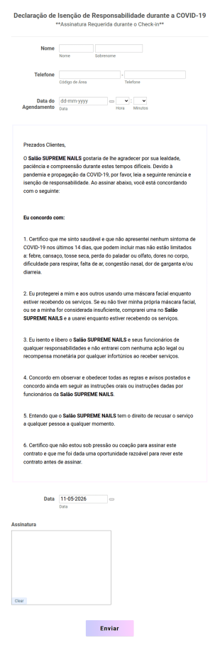 Declaração De Isenção De Responsabilidade Durante A COVID 19