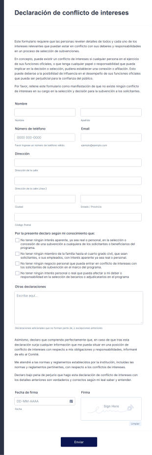 Declaración De Conflicto De Intereses Form Template
