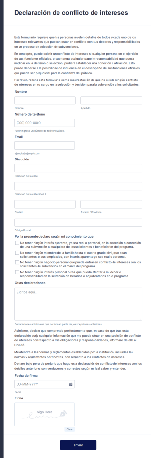 Declaración De Conflicto De Intereses