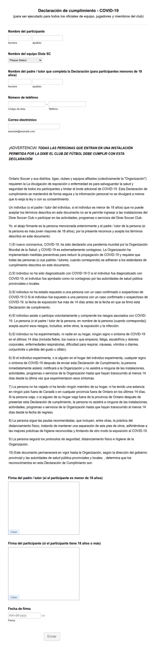 Declaración De Cumplimiento De COVID 19