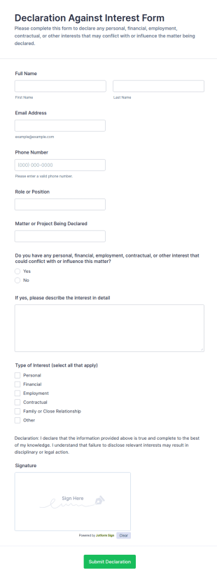 Declaration Against Interest Form Template