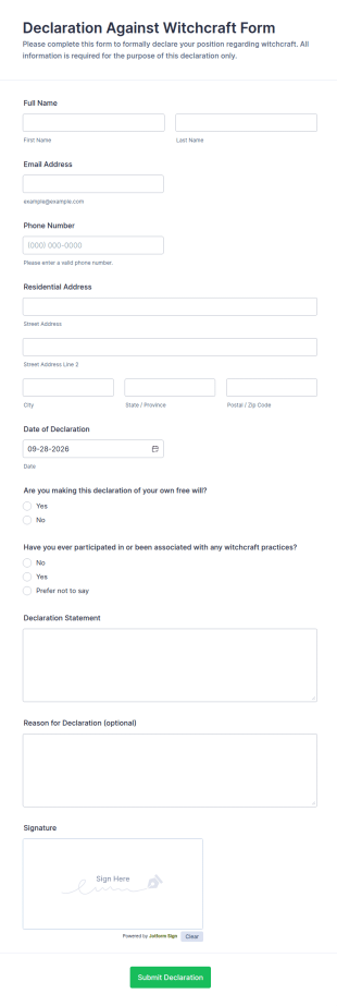 Declaration Against Witchcraft Form Template