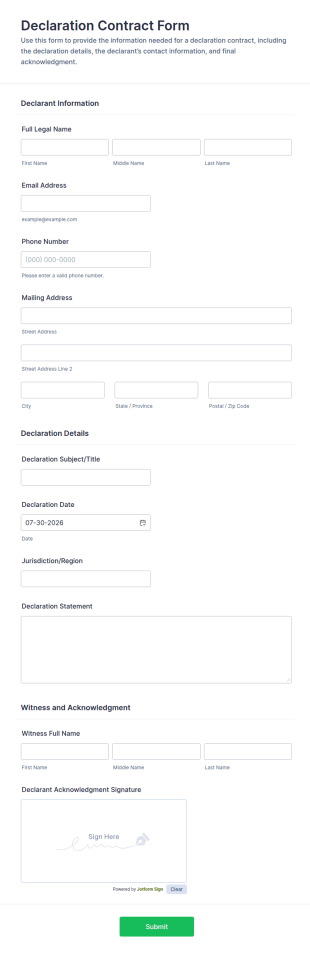 Declaration Contract Form Template