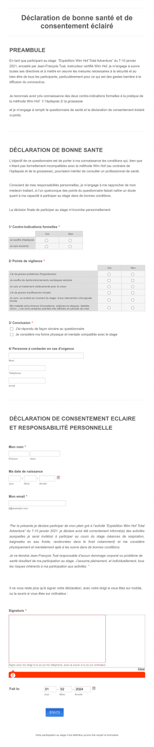 Déclaration De Bonne Santé Et De Consentement éclairé Form Template