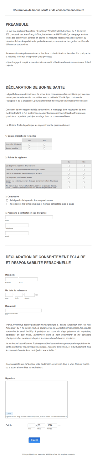 Déclaration De Bonne Santé Et De Consentement éclairé