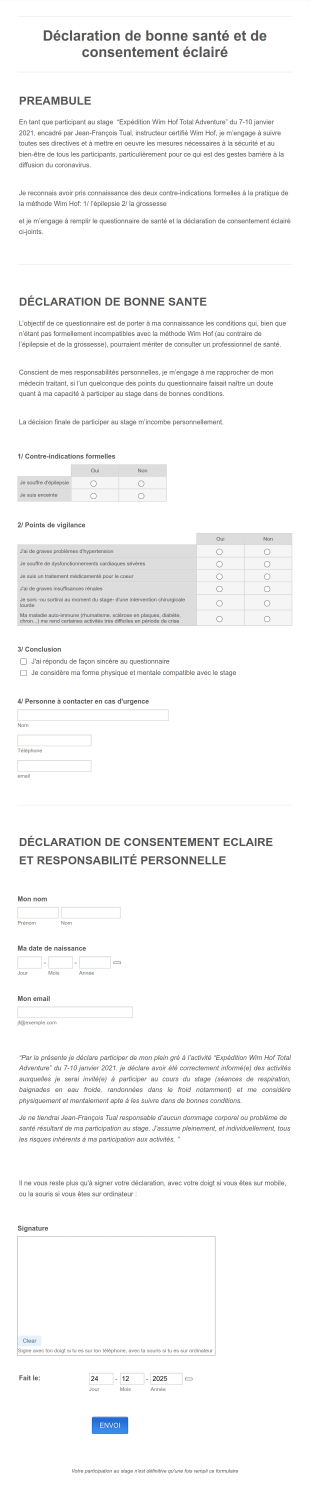Déclaration De Bonne Santé Et De Consentement éclairé Form Template