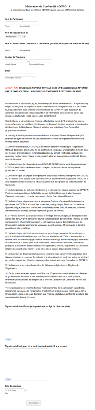Déclaration De Conformité Covid 19