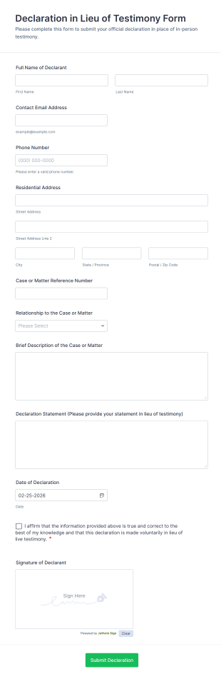 Declaration In Lieu Of Testimony Form Template