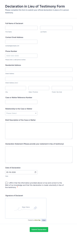 Declaration In Lieu Of Testimony Form Template
