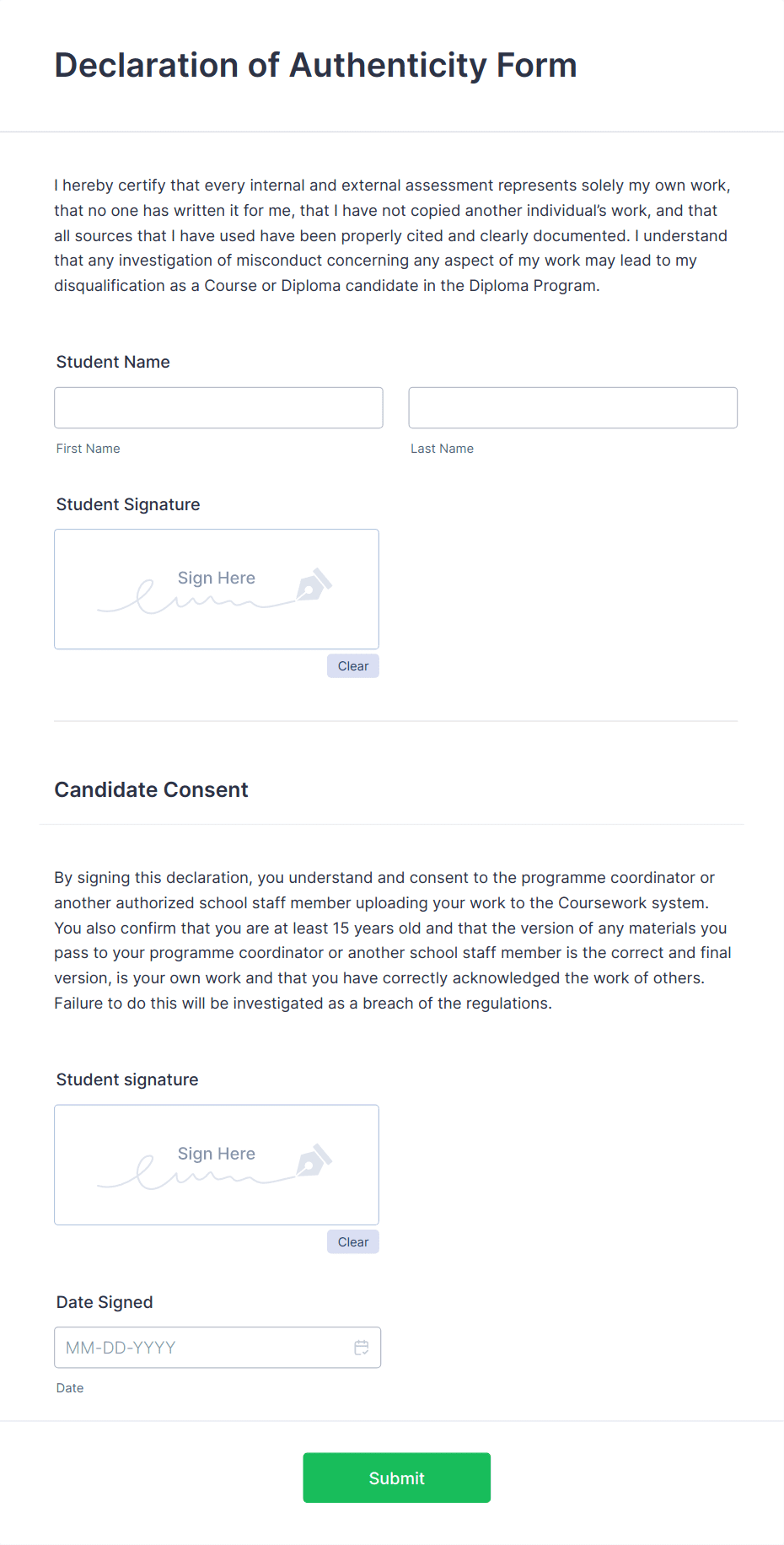 Declaration of Authenticity Form Template | Jotform