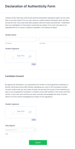 Declaration Of Authenticity Form Template