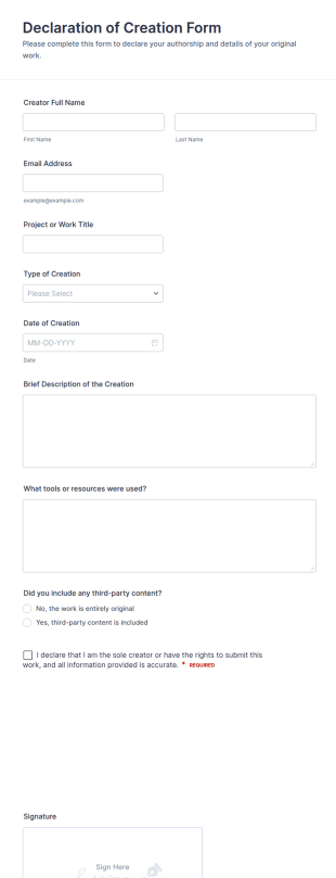 Declaration Of Creation Form Template