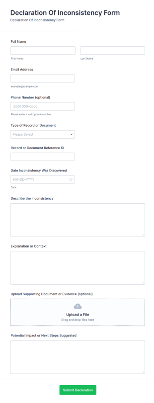 Declaration Of Inconsistency Form Template