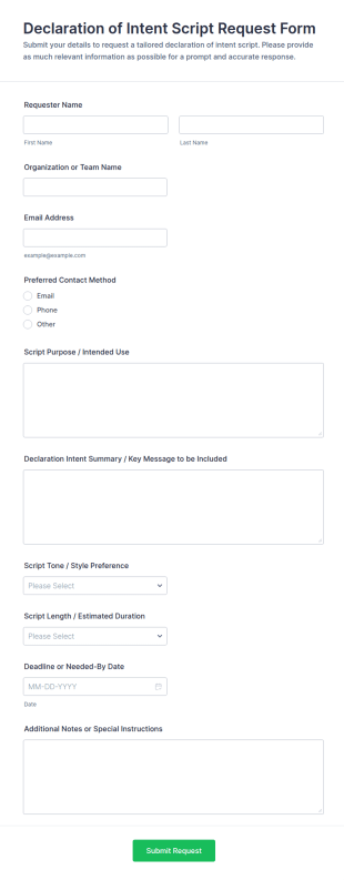 Declaration Of Intent Script Request Form Template