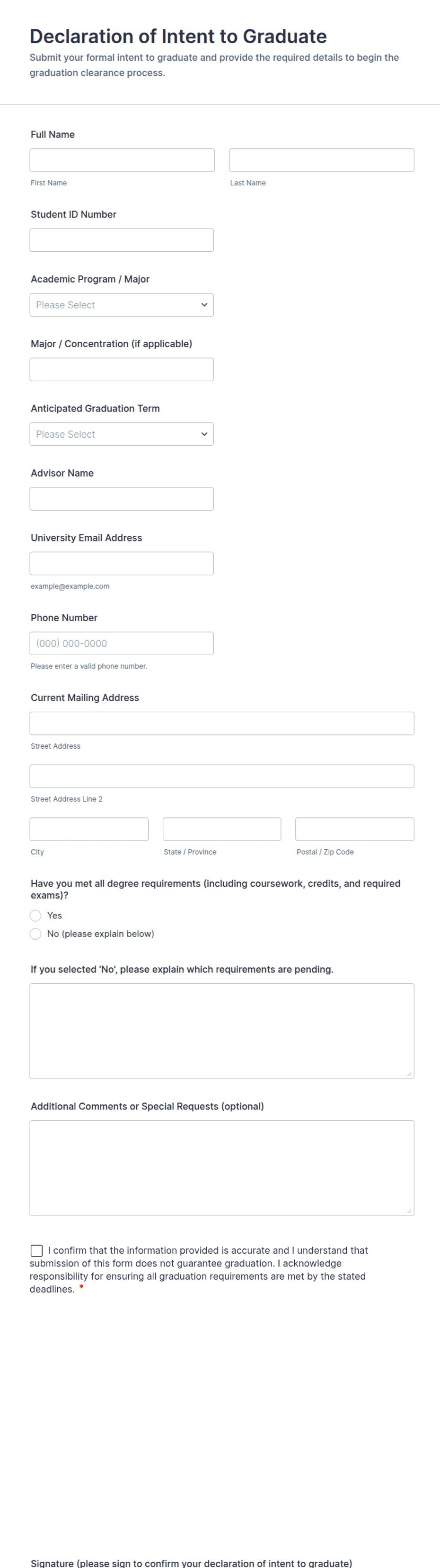 Declaration of Intent to Graduate Form Template | Jotform