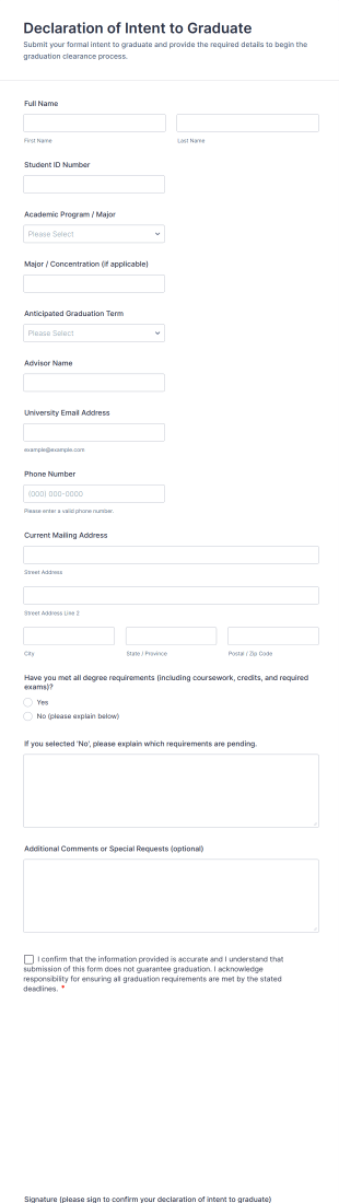 Declaration Of Intent To Graduate Form Template