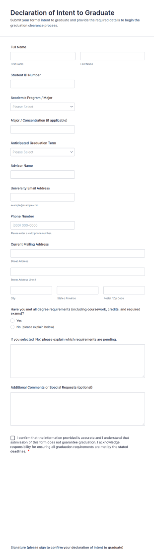 Declaration Of Intent To Graduate Form Template