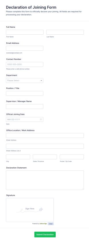 Declaration Of Joining Form Template