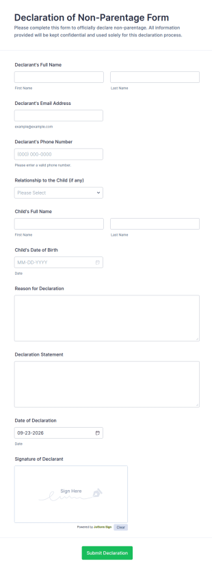 Declaration Of Non Parentage Form Template