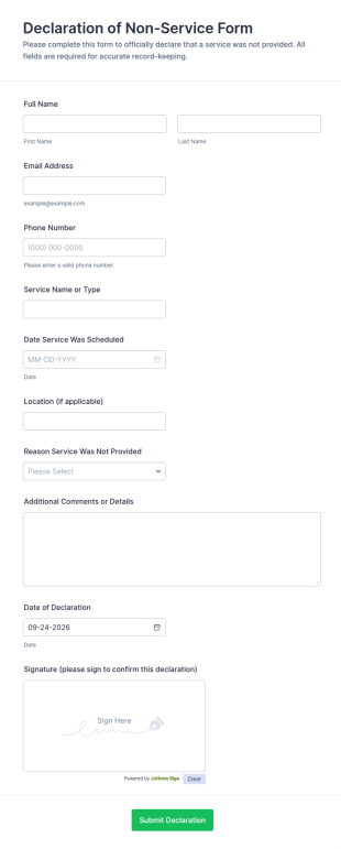 Declaration Of Non Service Form Template