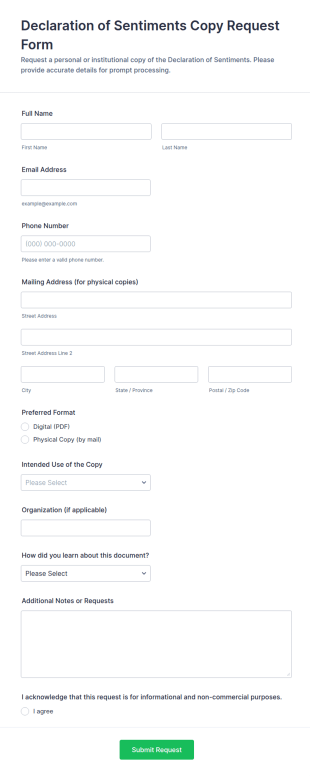 Declaration Of Sentiments Copy Request Form Template