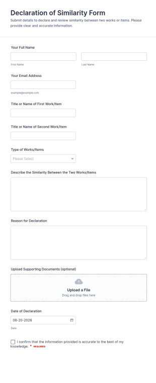 Declaration Of Similarity Form Template