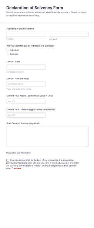 Declaration Of Solvency Form Template