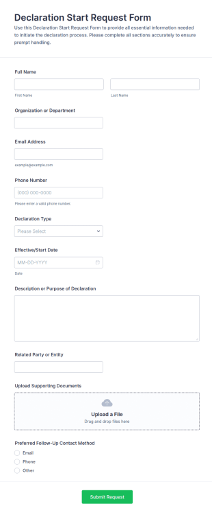 Declaration Start Request Form Template