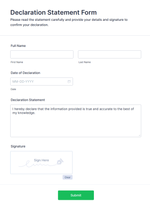 Declaration Statement Form Form Template