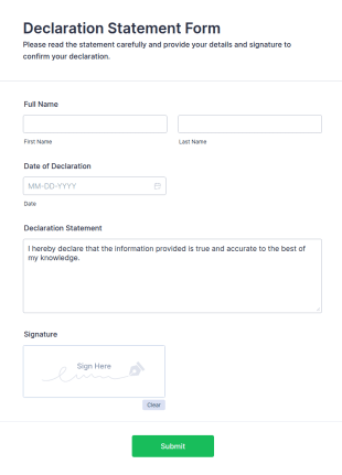 Declaration Statement Form Template