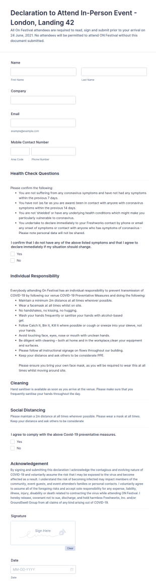 Event Attendance Declaration Form Template