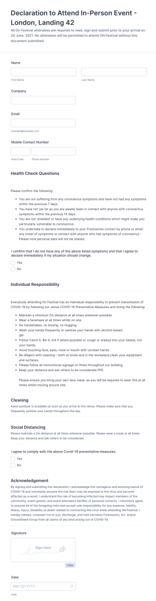 Event Attendance Declaration Form Template
