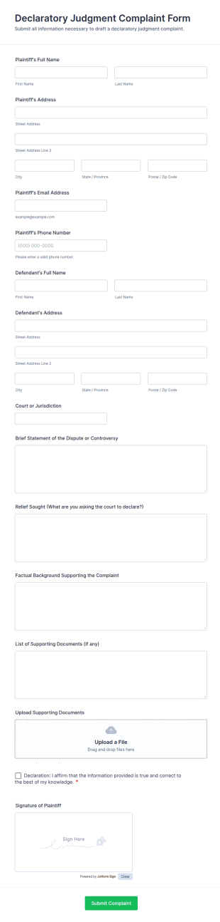 Declaratory Judgment Complaint Form Template