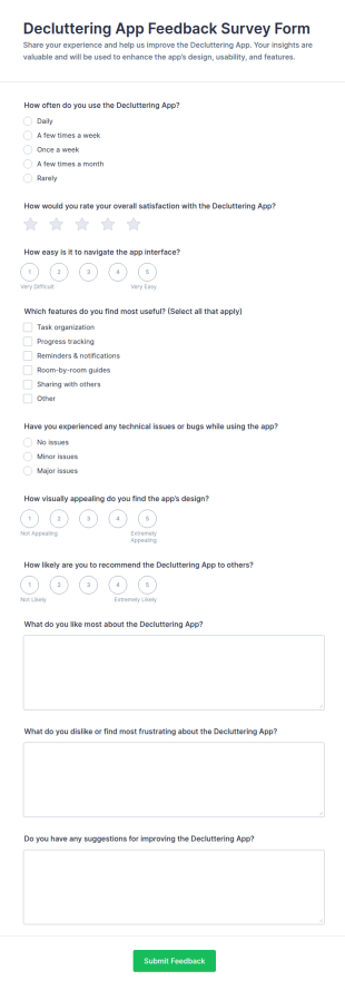 Decluttering App Feedback Survey Form Template