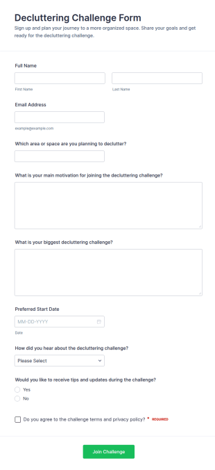 Decluttering Challenge Form Template